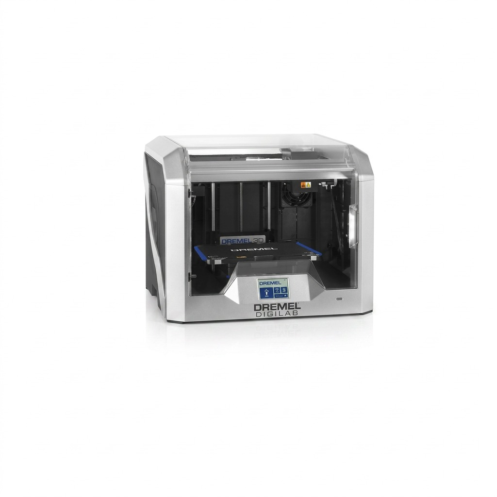 A high-resolution, centered view of the Dremel DigiLab 3D40-FLX 3D Printer, showing its unique silver and black design.