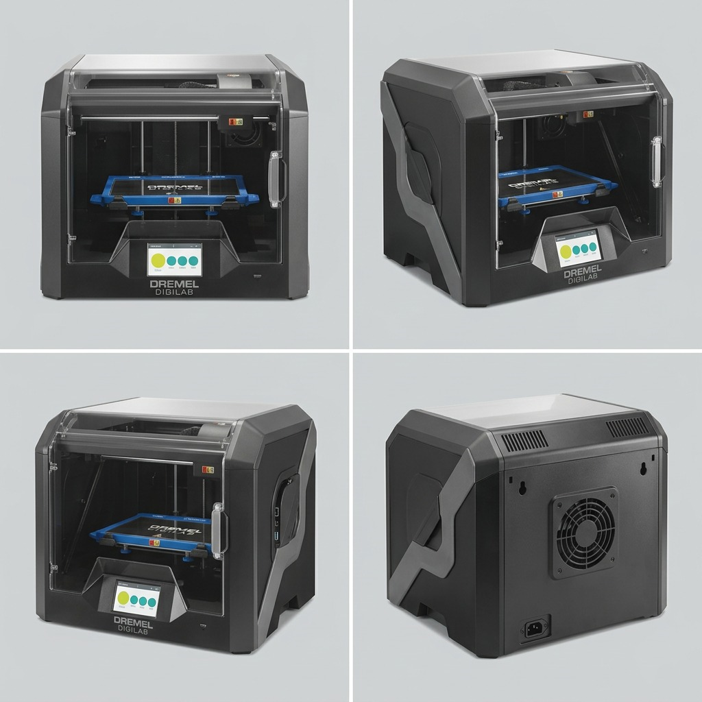 Grid view of the Dremel DigiLab 3D45, showing front, side, and rear angles.