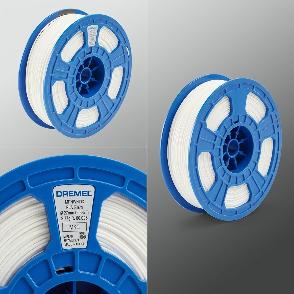 Premium ecommerce grid featuring three diverse angles of the 3PI Tech Solutions Dremel PLA filament spool.