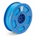 High-resolution hero shot of blue Dremel 3D PLA filament on a spool, on white background.