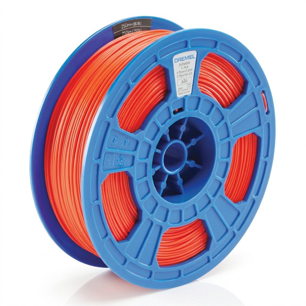 Dremel DigiLab red 1.75mm PLA 3D printer filament on a blue 0.75kg RFID-enabled spool.