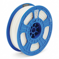 A centered high-resolution pure white filament spool on a blue core for 3D printing.