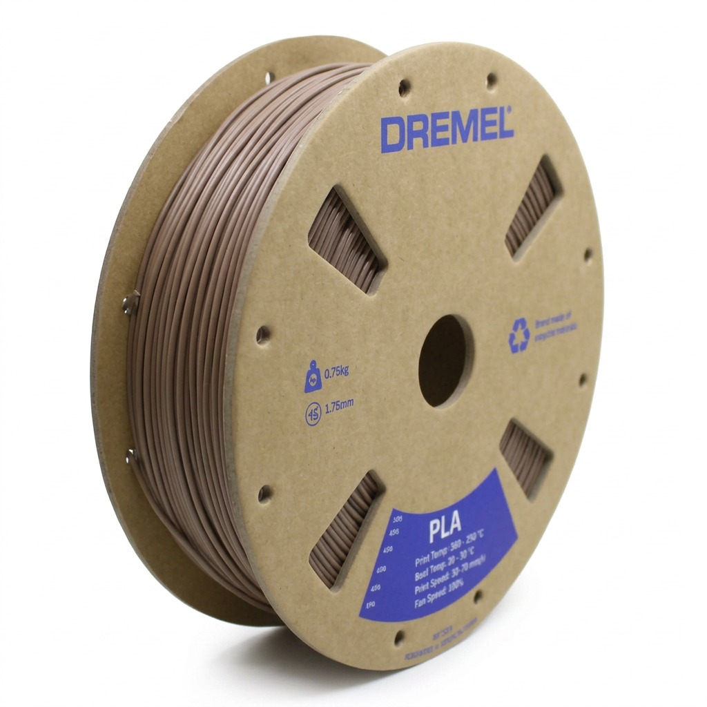 Pure high-resolution hero shot: 1.75mm diameter, 0.75kg Matte Brown 3PI PLA filament spool, clean and sharp product edges.