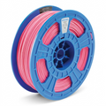 Crisp hero shot of a 3D PLA filament spool with pink filament and a blue spool, centered on a white background.