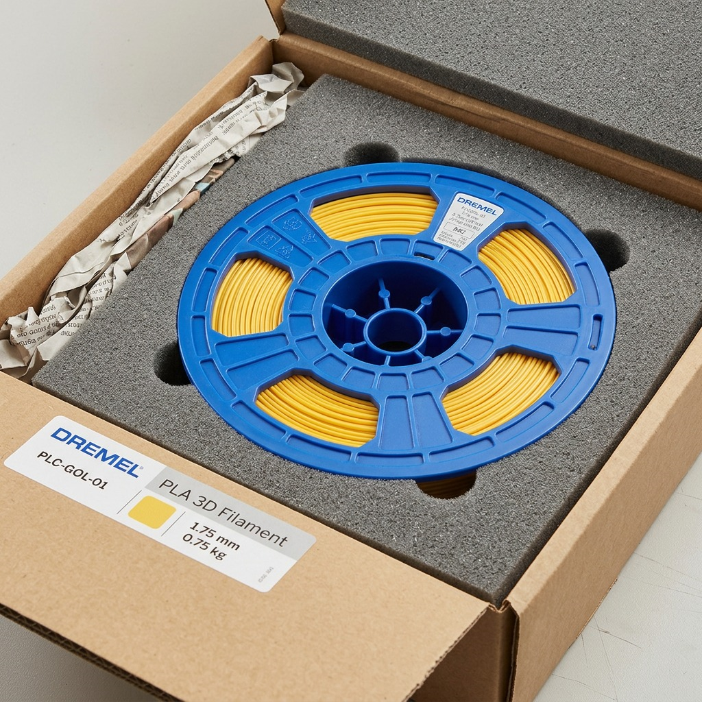 Image showing a secure unboxing of the 3D PLA filament spool, emphasizing protective packaging and transit confidence.