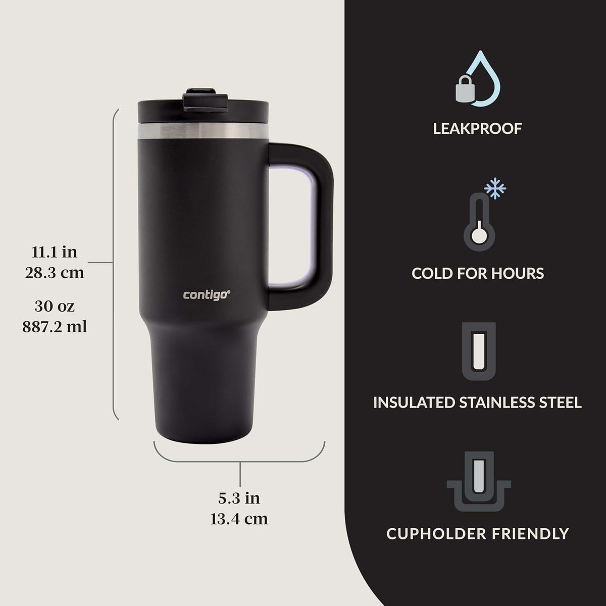 Contigo Streeterville Insulated Tumbler with Handle & Straw, 30 oz (887 mL), Licorice - view 2
